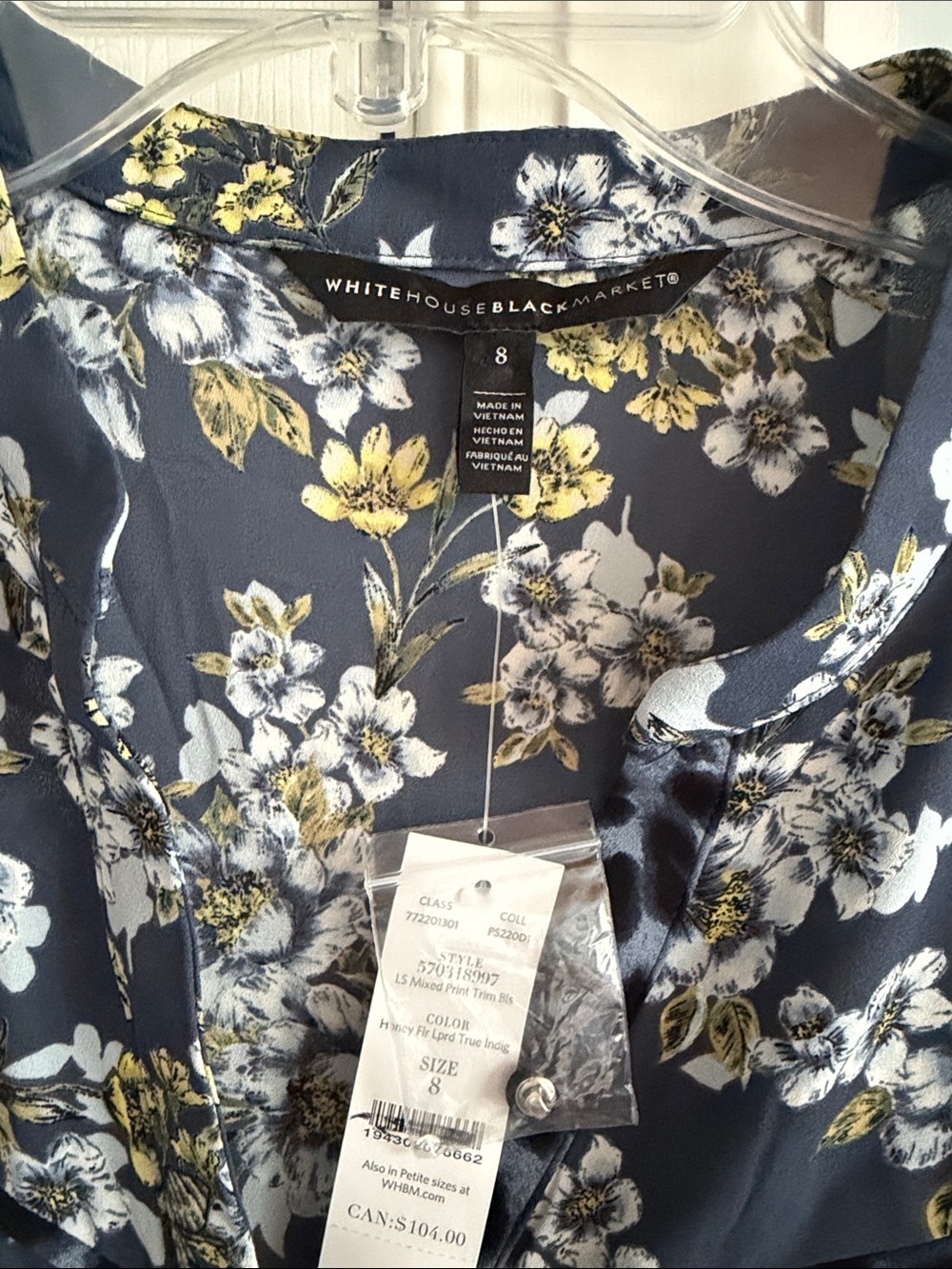 White House Black Market Long-Sleeve Honey Floral Blouse size 8 NWT - Picture 7 of 11